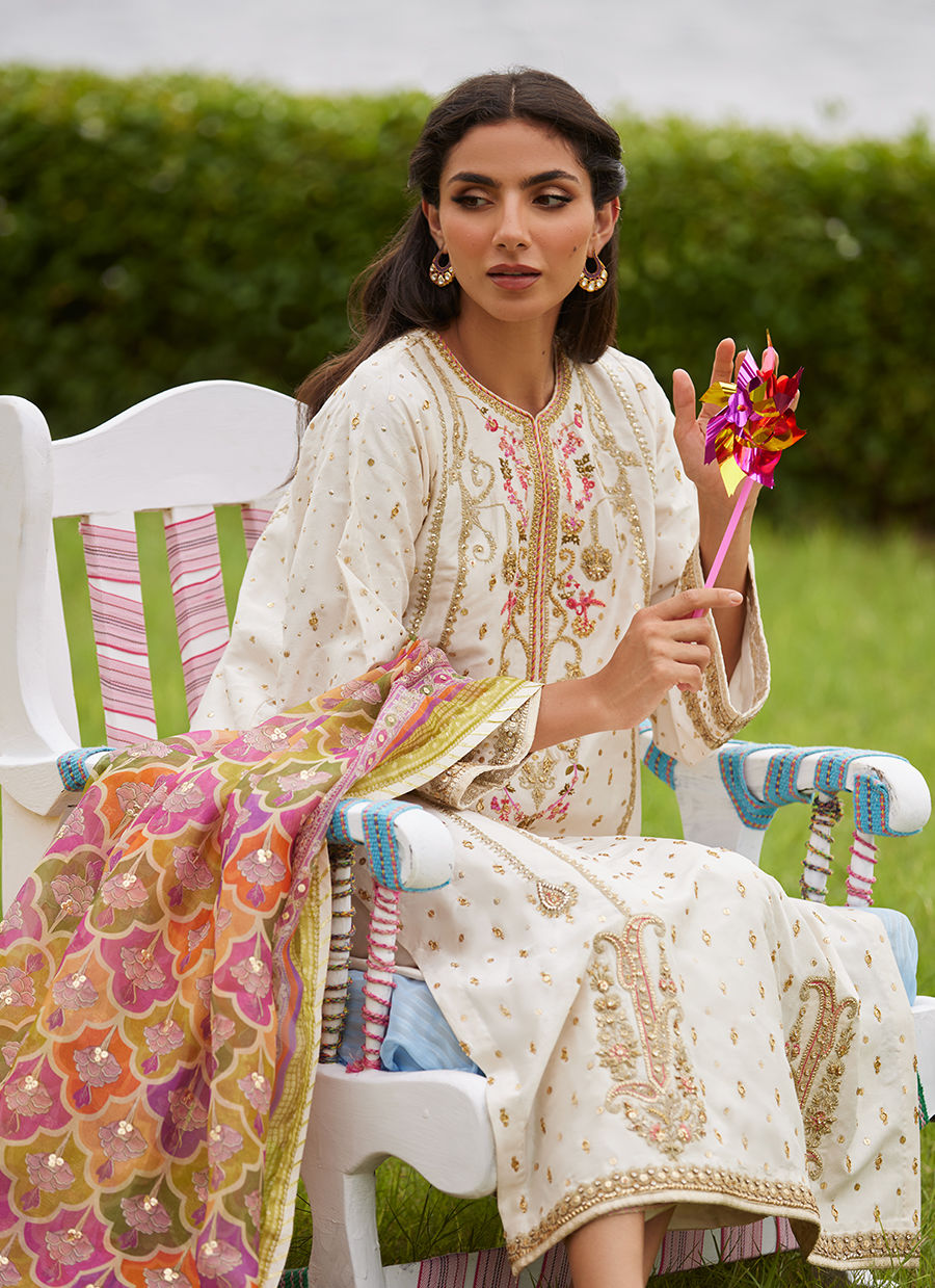 Farah Talib Aziz | Mayna Festive Luxe Pret | Ember Ivory Kurta And Dupatta - Official Farah Talib Aziz - Agha Fabrics UK