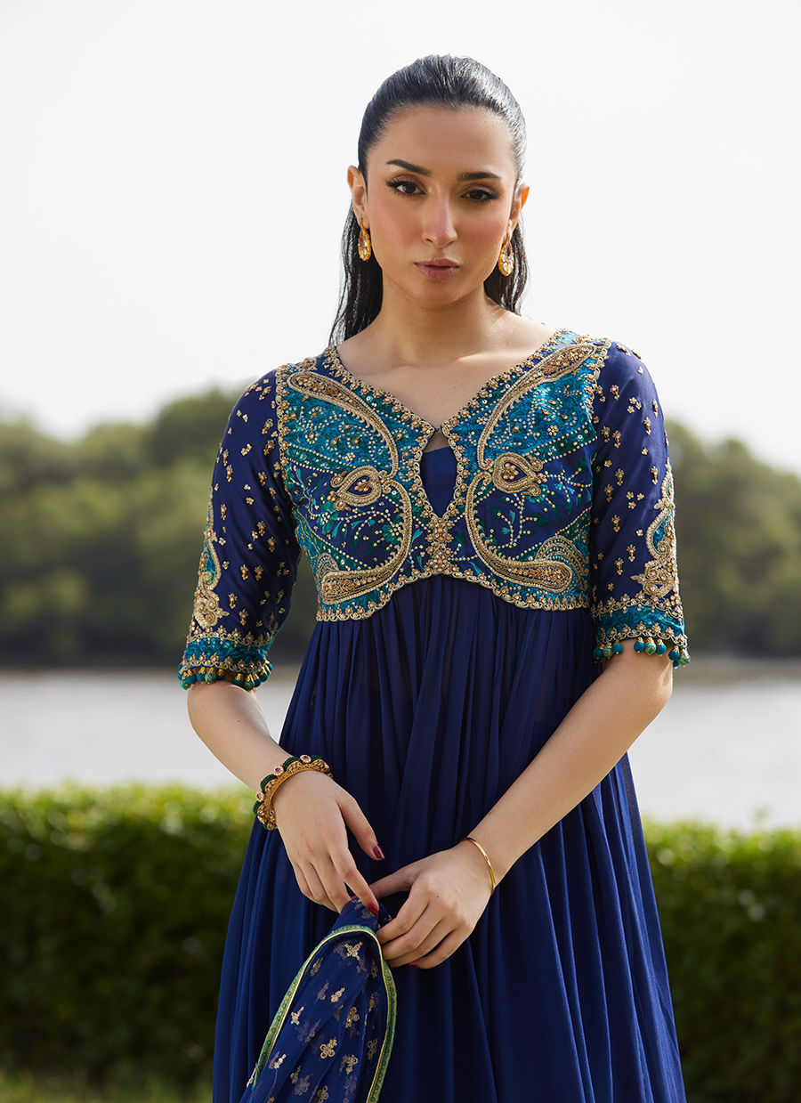 Farah Talib Aziz | Mayna Festive Luxe Pret | Zari Navy Kalidaar And Dupatta - Official Farah Talib Aziz - Agha Fabrics UK