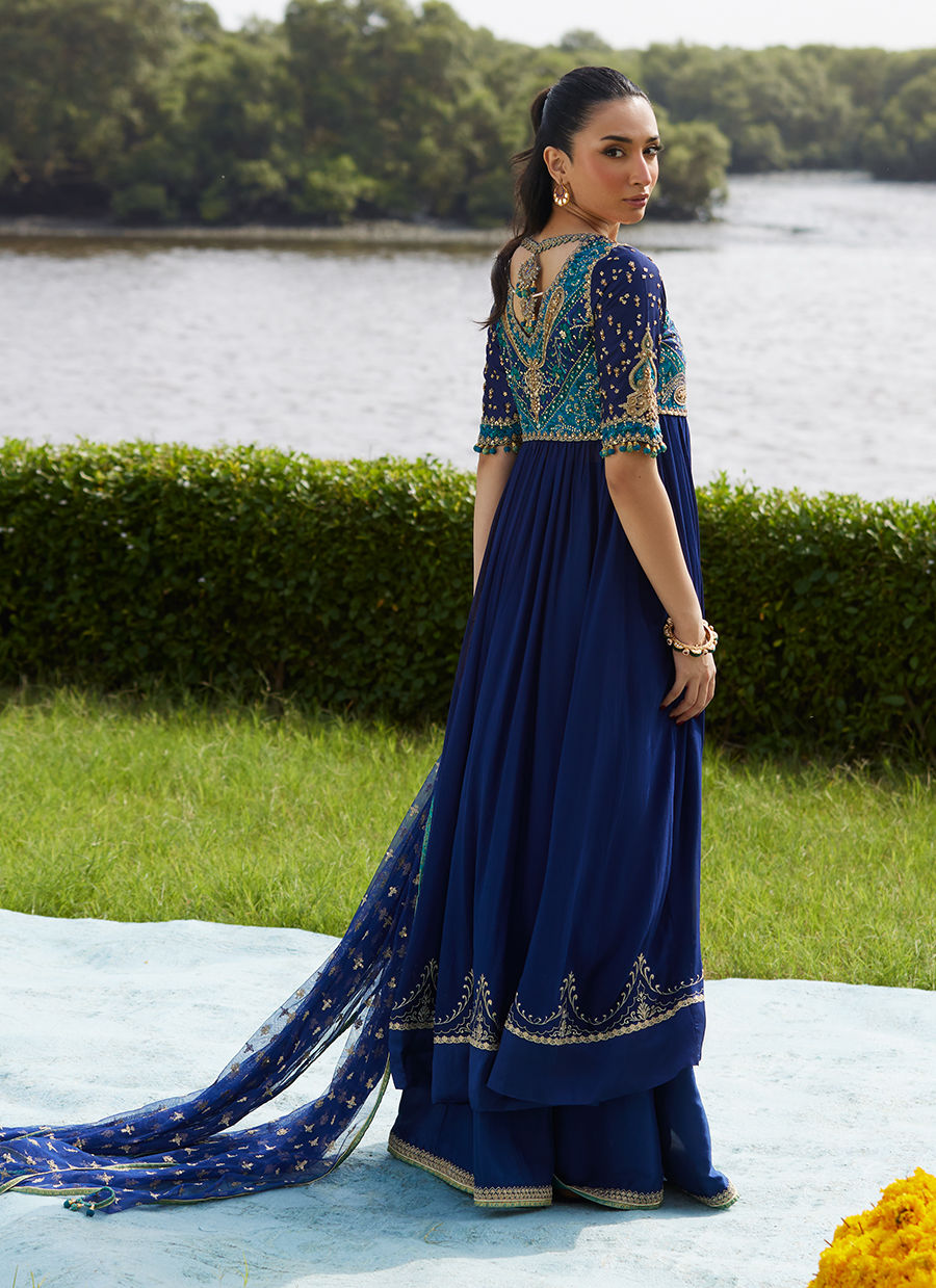 Farah Talib Aziz | Mayna Festive Luxe Pret | Zari Navy Kalidaar And Dupatta - Official Farah Talib Aziz - Agha Fabrics UK