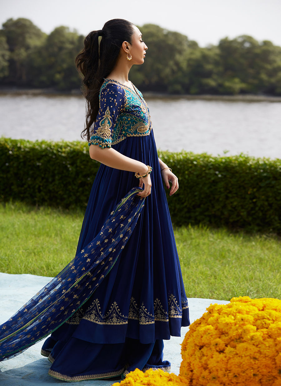Farah Talib Aziz | Mayna Festive Luxe Pret | Zari Navy Kalidaar And Dupatta - Official Farah Talib Aziz - Agha Fabrics UK