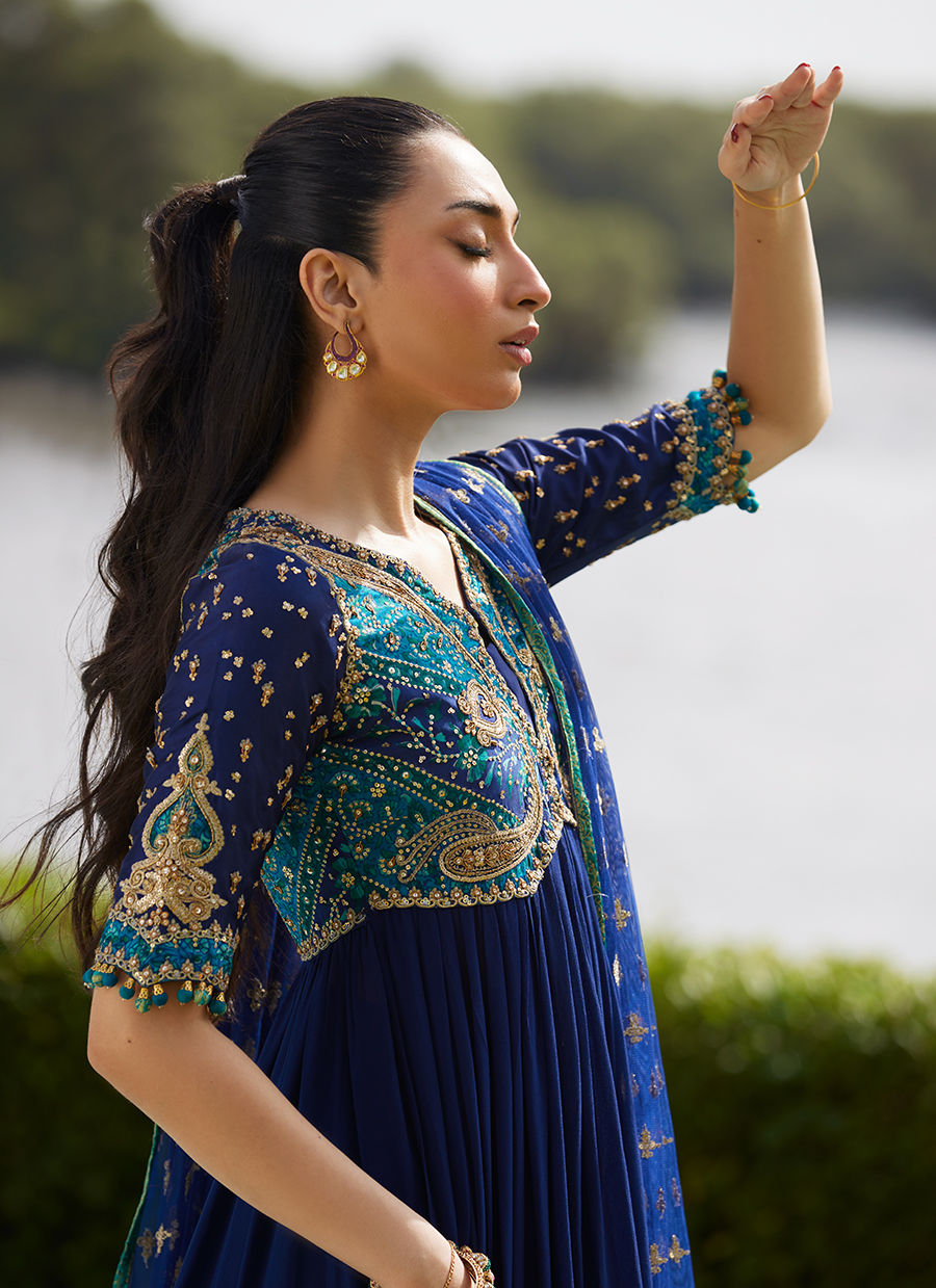 Farah Talib Aziz | Mayna Festive Luxe Pret | Zari Navy Kalidaar And Dupatta - Official Farah Talib Aziz - Agha Fabrics UK