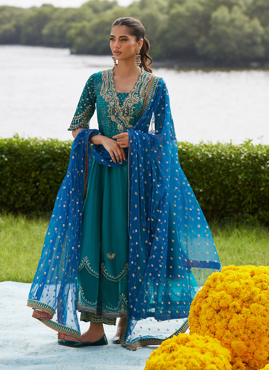 Farah Talib Aziz | Mayna Festive Luxe Pret | Empress Emerald Kalidaar And Dupatta - Official Farah Talib Aziz - Agha Fabrics UK