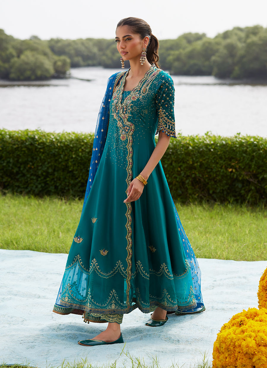 Farah Talib Aziz | Mayna Festive Luxe Pret | Empress Emerald Kalidaar And Dupatta - Official Farah Talib Aziz - Agha Fabrics UK