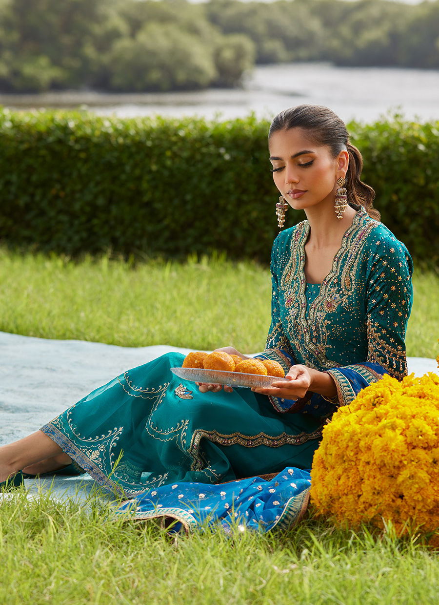 Farah Talib Aziz | Mayna Festive Luxe Pret | Empress Emerald Kalidaar And Dupatta - Official Farah Talib Aziz - Agha Fabrics UK