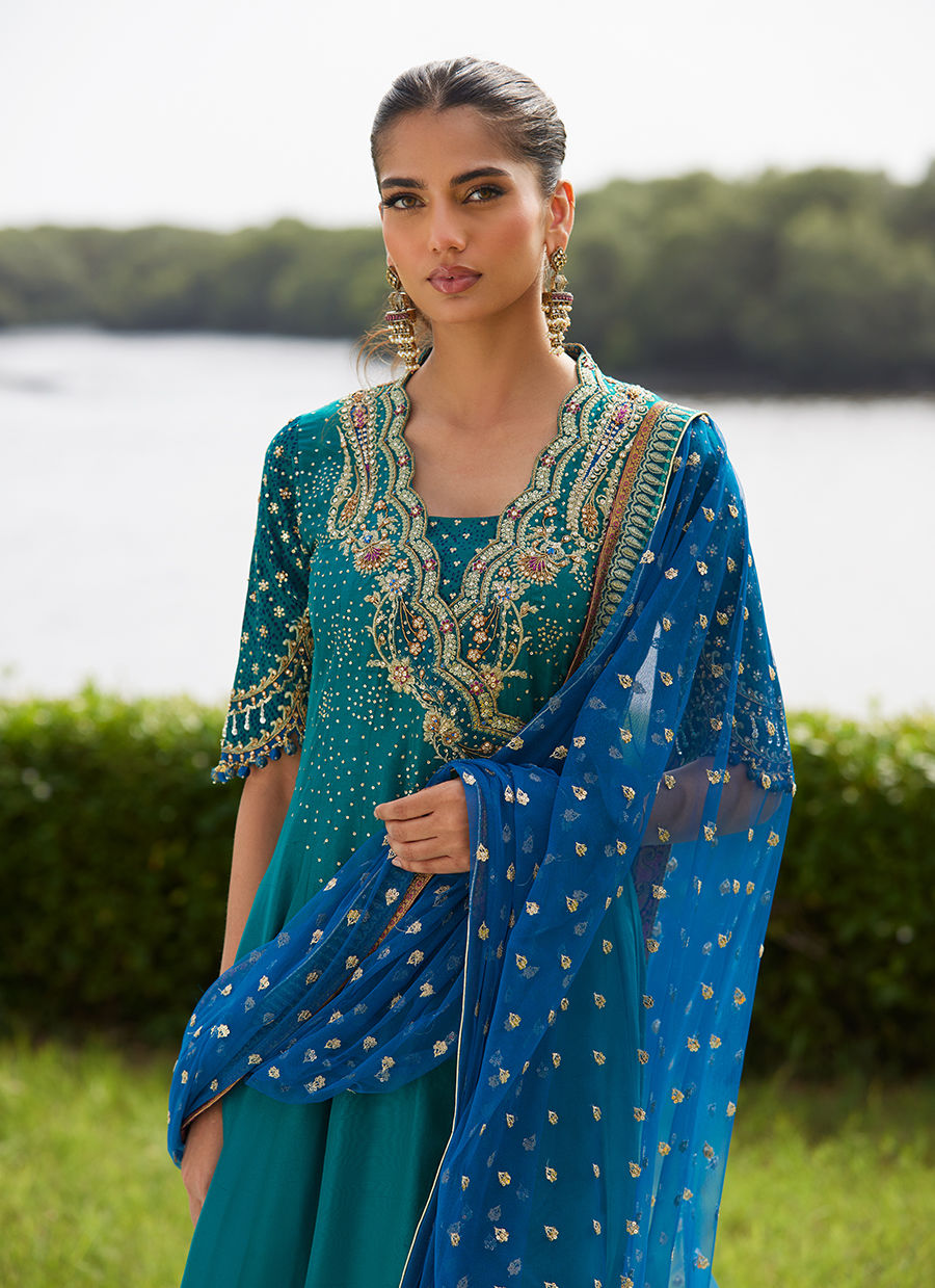 Farah Talib Aziz | Mayna Festive Luxe Pret | Empress Emerald Kalidaar And Dupatta - Official Farah Talib Aziz - Agha Fabrics UK