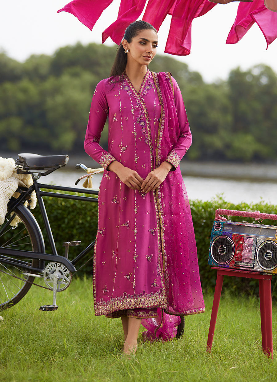 Farah Talib Aziz | Mayna Festive Luxe Pret | Mirage Magenta Shirt And Dupatta - Official Farah Talib Aziz - Agha Fabrics UK