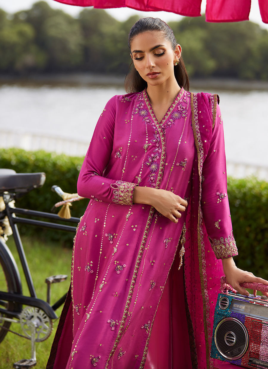 Farah Talib Aziz | Mayna Festive Luxe Pret | Mirage Magenta Shirt And Dupatta - Official Farah Talib Aziz - Agha Fabrics UK