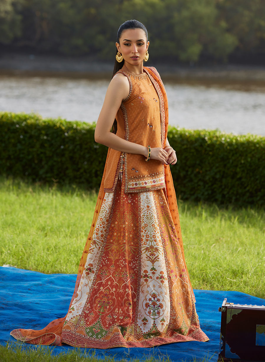 Farah Talib Aziz | Mayna Festive Luxe Pret | Sitar Saffron Shirt And Dupatta - Official Farah Talib Aziz - Agha Fabrics UK