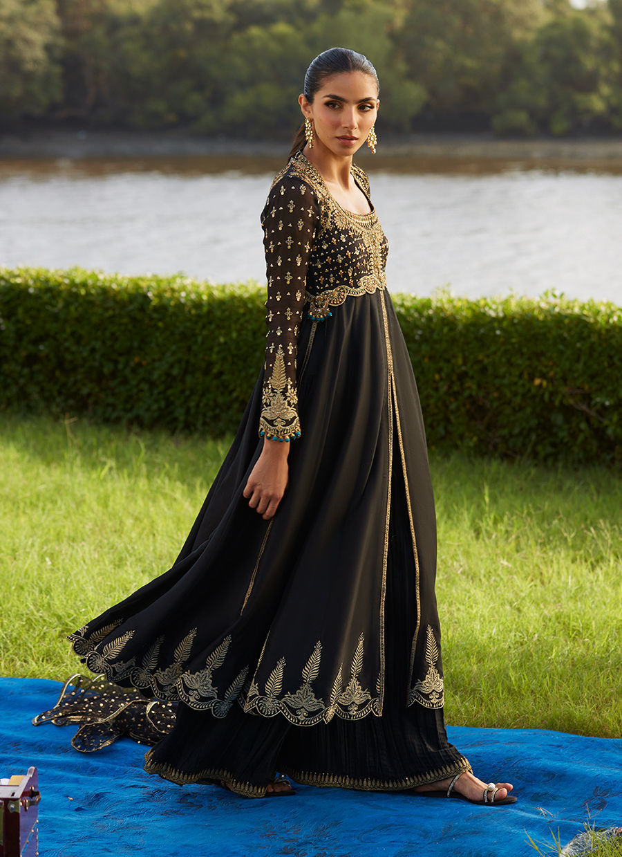 Farah Talib Aziz | Mayna Festive Luxe Pret | Mehzar Black Kalidaar And Dupatta - Official Farah Talib Aziz - Agha Fabrics UK