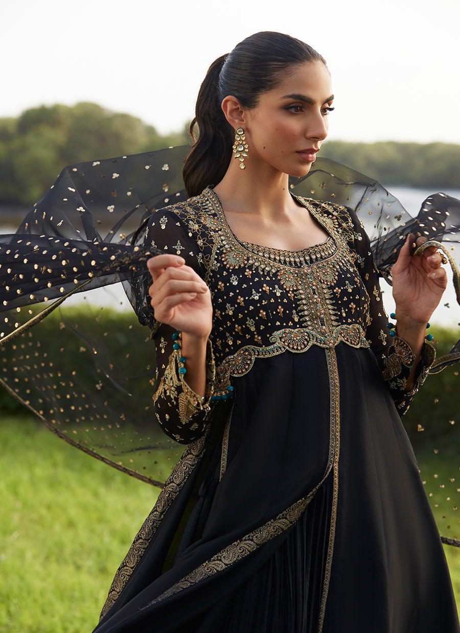 Farah Talib Aziz | Mayna Festive Luxe Pret | Mehzar Black Kalidaar And Dupatta - Official Farah Talib Aziz - Agha Fabrics UK