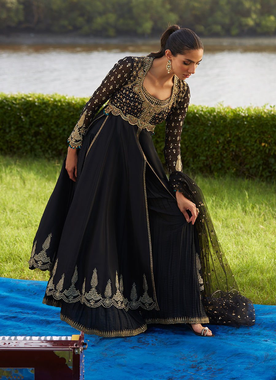 Farah Talib Aziz | Mayna Festive Luxe Pret | Mehzar Black Kalidaar And Dupatta - Official Farah Talib Aziz - Agha Fabrics UK