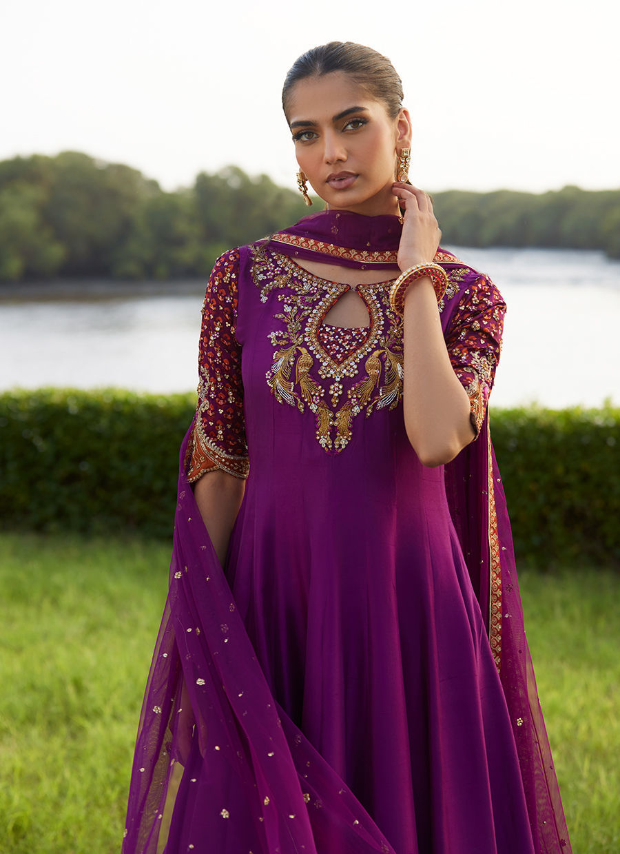 Farah Talib Aziz | Mayna Festive Luxe Pret | Pehil Purple And Dupatta Kalidaar - Official Farah Talib Aziz - Agha Fabrics UK