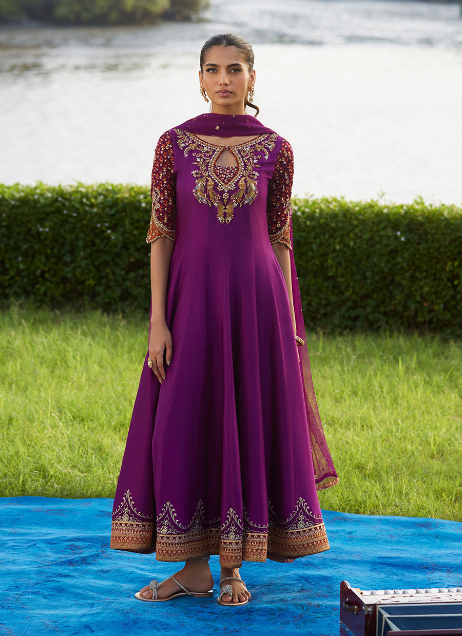 Farah Talib Aziz | Mayna Festive Luxe Pret | Pehil Purple And Dupatta Kalidaar - Official Farah Talib Aziz - Agha Fabrics UK