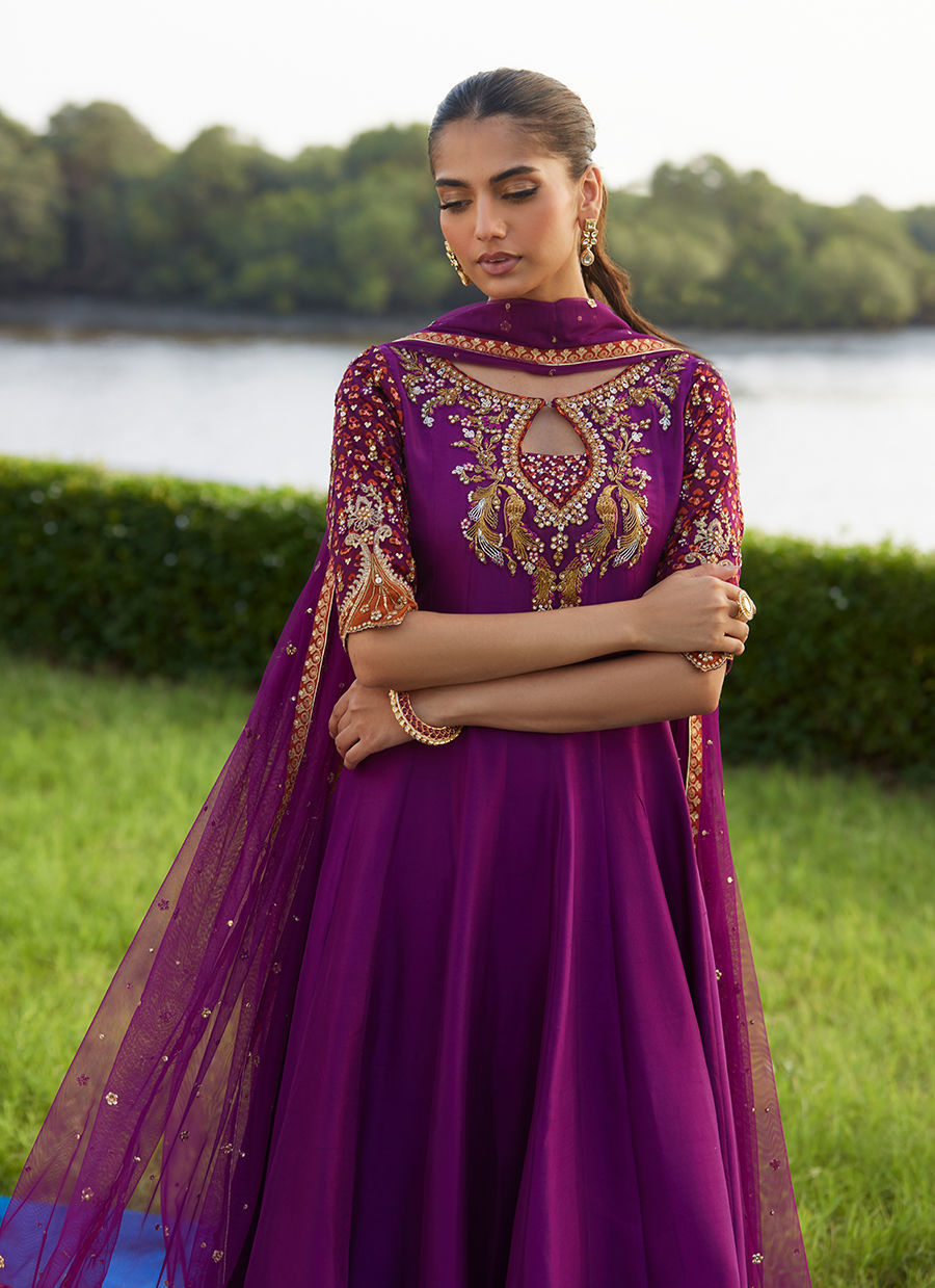 Farah Talib Aziz | Mayna Festive Luxe Pret | Pehil Purple And Dupatta Kalidaar - Official Farah Talib Aziz - Agha Fabrics UK