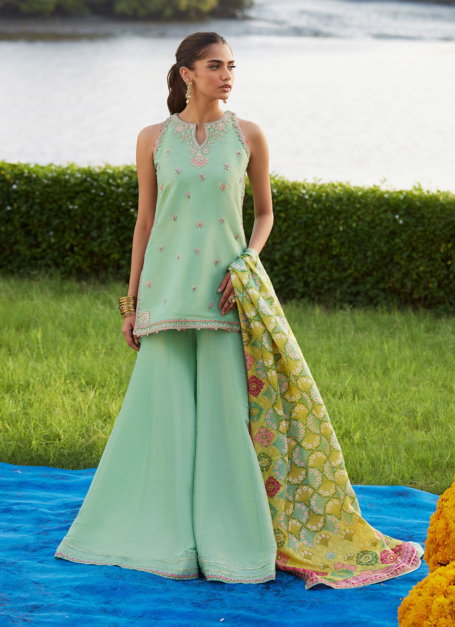 Farah Talib Aziz | Mayna Festive Luxe Pret | Cascade Mint Shirt And Dupatta - Official Farah Talib Aziz - Agha Fabrics UK