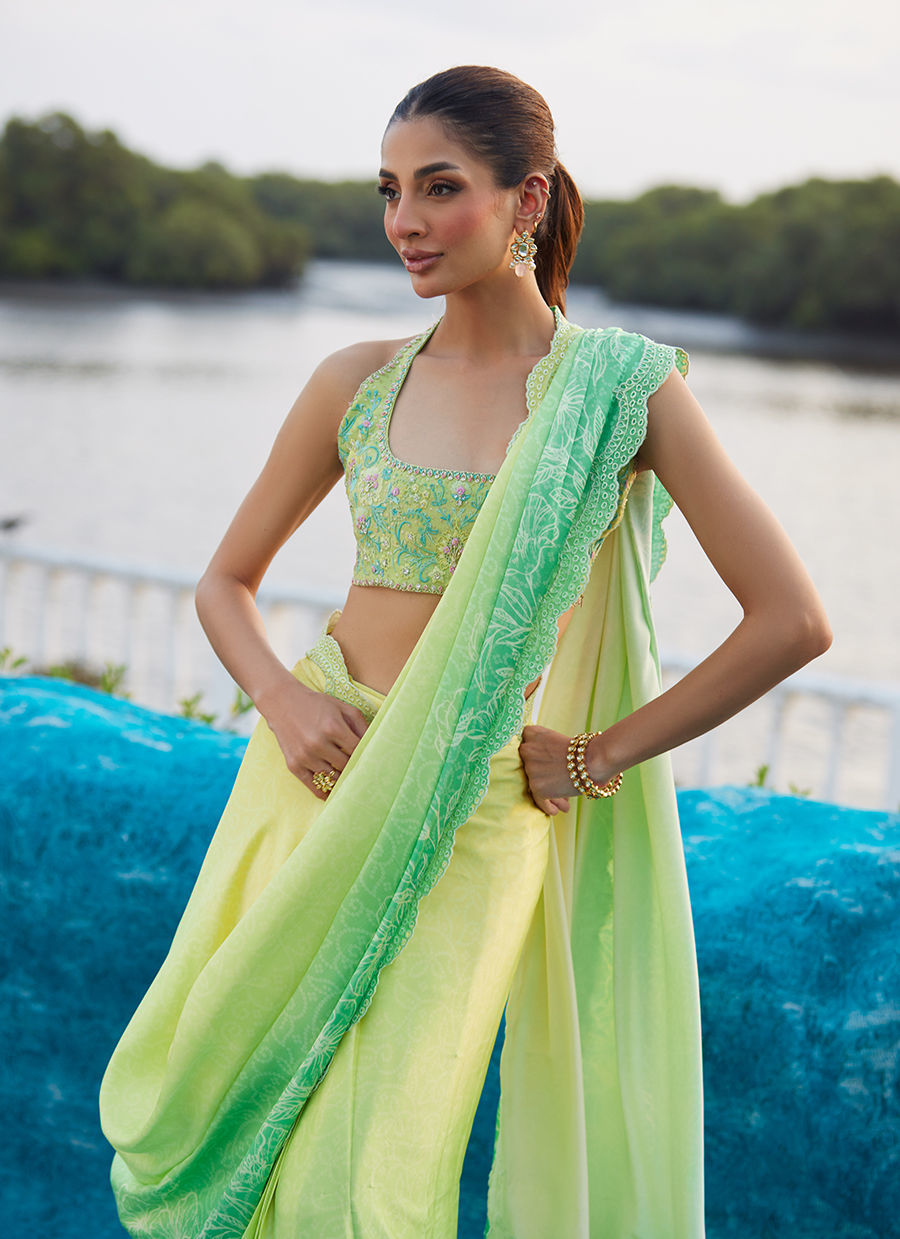 Farah Talib Aziz | Mayna Festive Luxe Pret | Celeste Ombre Saree - Official Farah Talib Aziz - Agha Fabrics UK