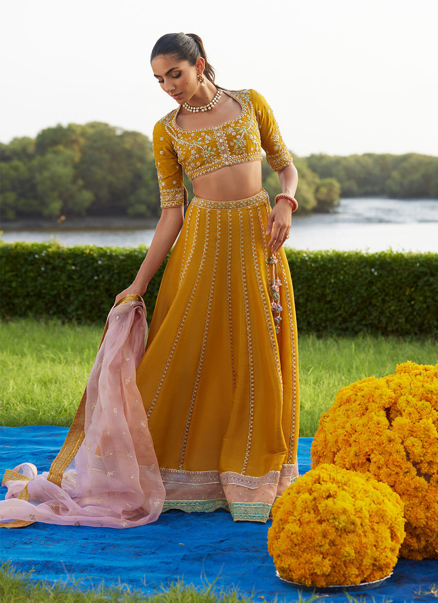 Farah Talib Aziz | Mayna Festive Luxe Pret | Zard Lengha Choli - Official Farah Talib Aziz - Agha Fabrics UK