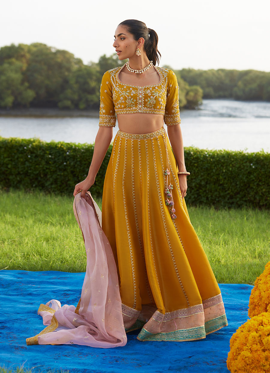 Farah Talib Aziz | Mayna Festive Luxe Pret | Zard Lengha Choli - Official Farah Talib Aziz - Agha Fabrics UK