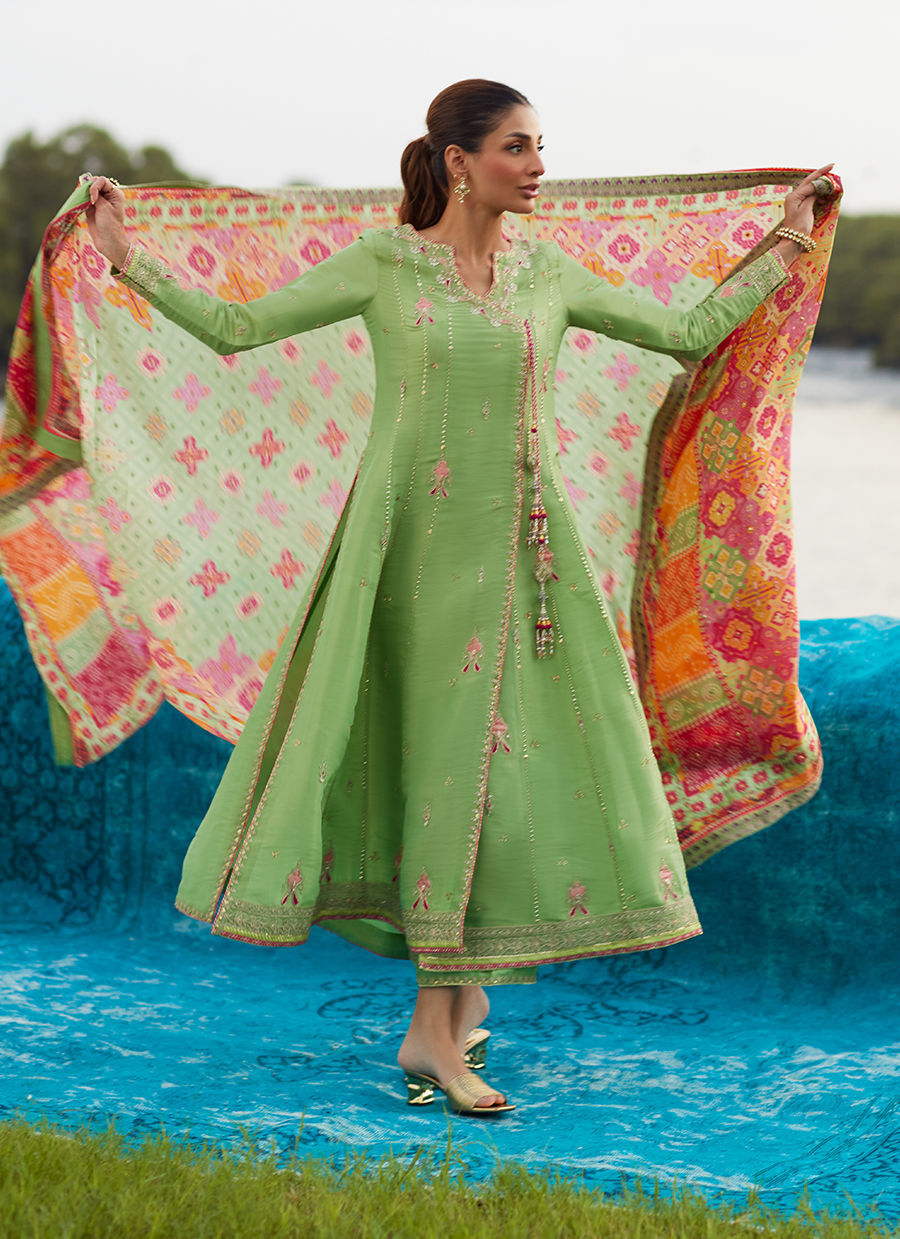 Farah Talib Aziz | Mayna Festive Luxe Pret | Elysian Sage Shirt And Dupatta - Official Farah Talib Aziz - Agha Fabrics UK