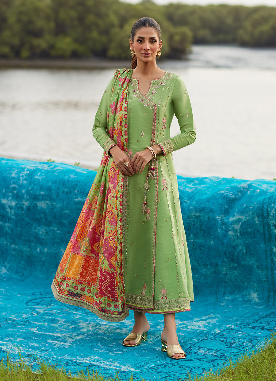 Farah Talib Aziz | Mayna Festive Luxe Pret | Elysian Sage Shirt And Dupatta - Official Farah Talib Aziz - Agha Fabrics UK