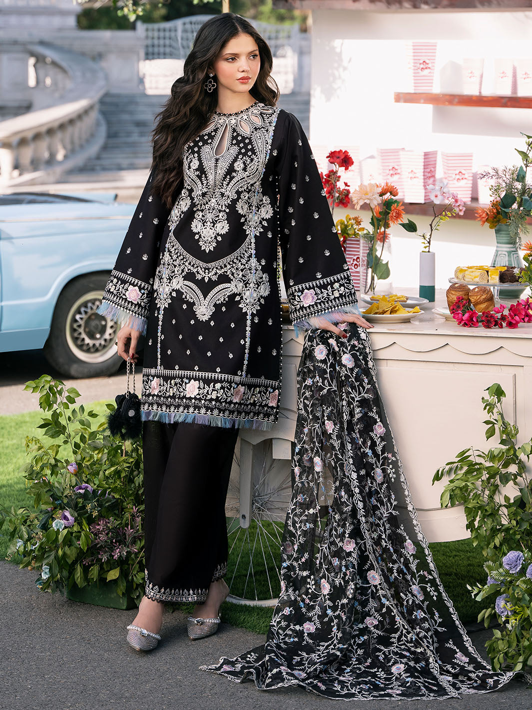 Bin Ilyas | Clara Embroidered Lawn 24 | 214 - A - Official Bin Ilyas - Agha Fabrics UK
