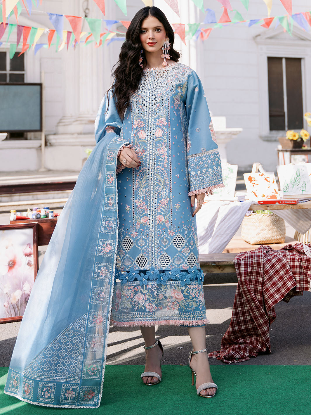 Bin Ilyas | Clara Embroidered Lawn 24 | 212 - A - Official Bin Ilyas - Agha Fabrics UK