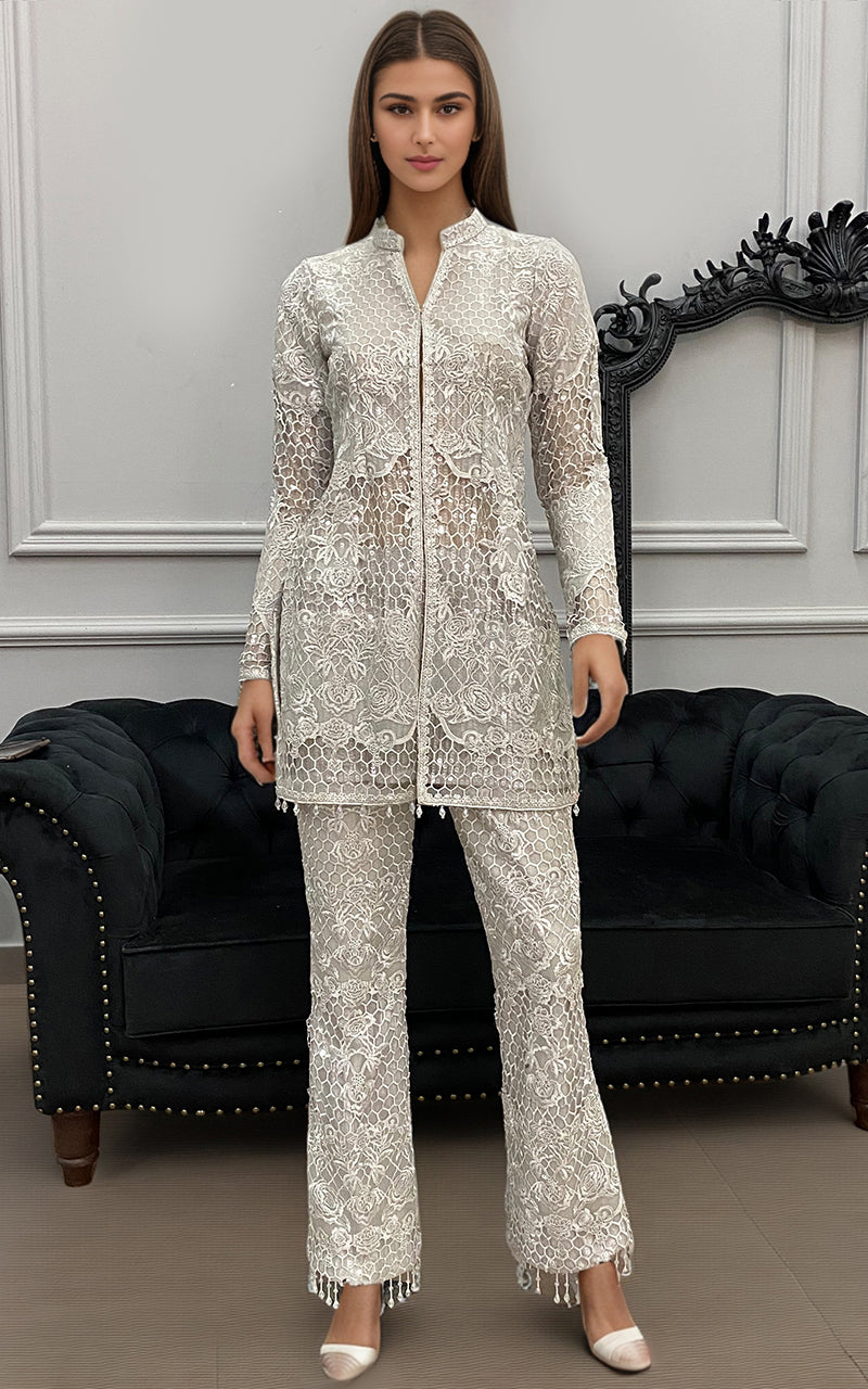 Threads and Motifs | Formal Dresses 25 | Organza Embroidered Jacket with Trouser
