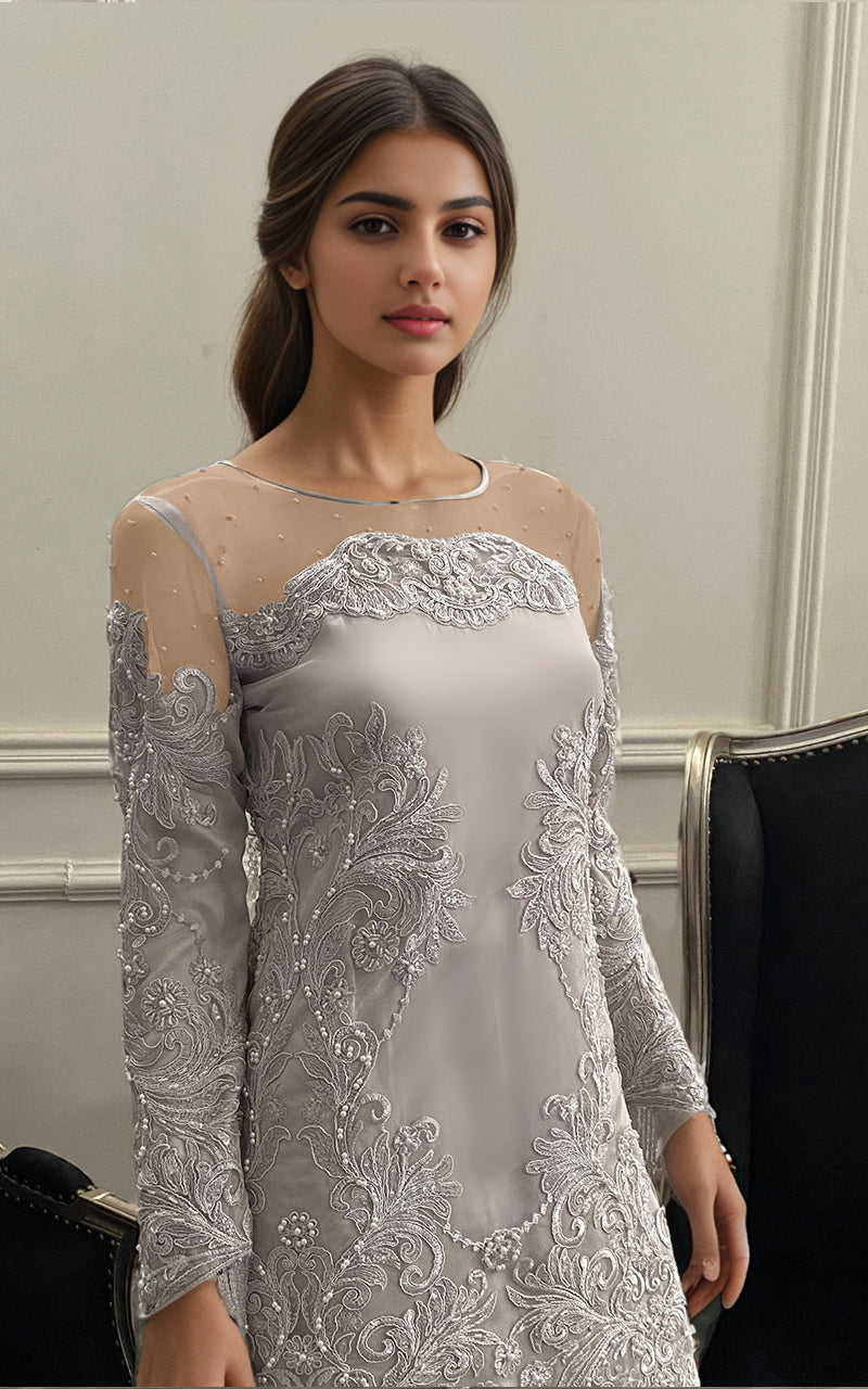 Threads and Motifs | Formal Dresses 25 | Net Embroidered Shirt With Lehenga