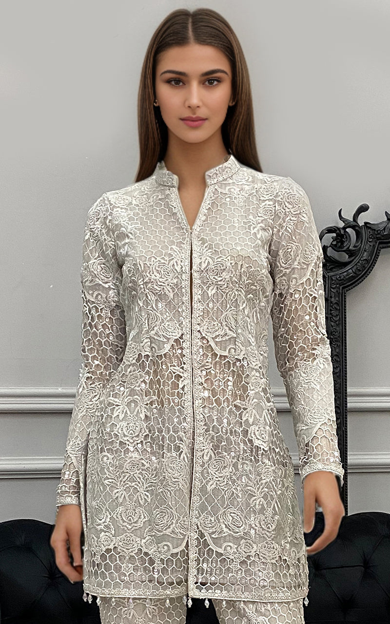 Threads and Motifs | Formal Dresses 25 | Organza Embroidered Jacket with Trouser