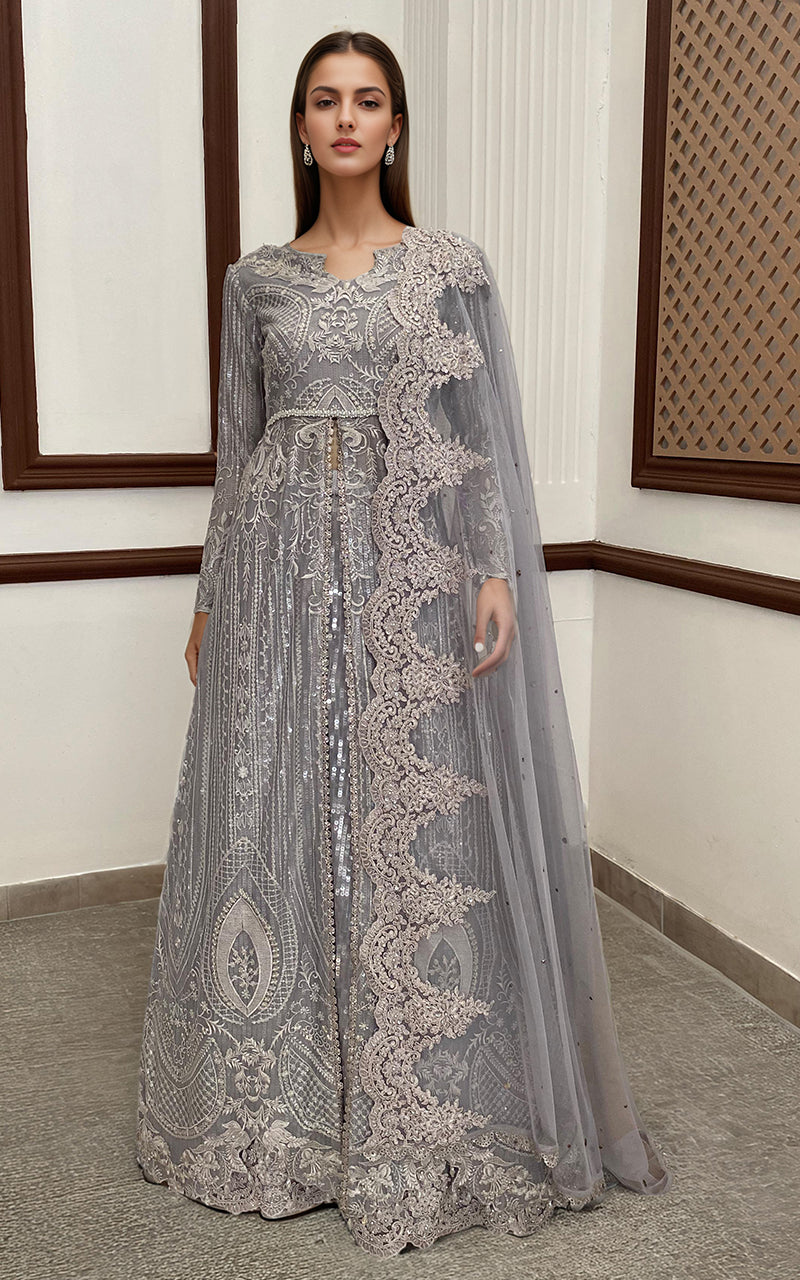 Threads and Motifs | Formal Dresses 25 | Net Embroidered Maxi With Dupatta