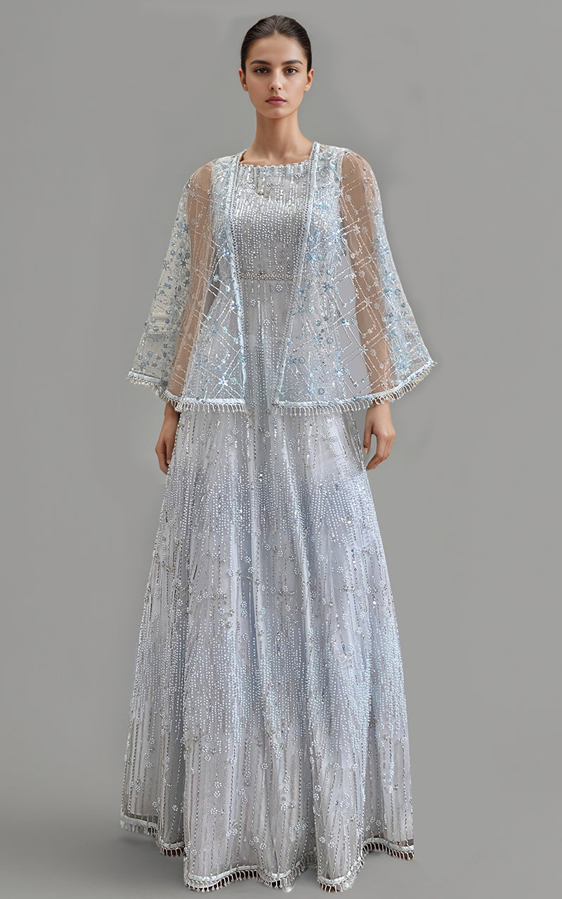 Threads and Motifs | Formal Dresses 25 | Net Embroidered Cape With Maxi