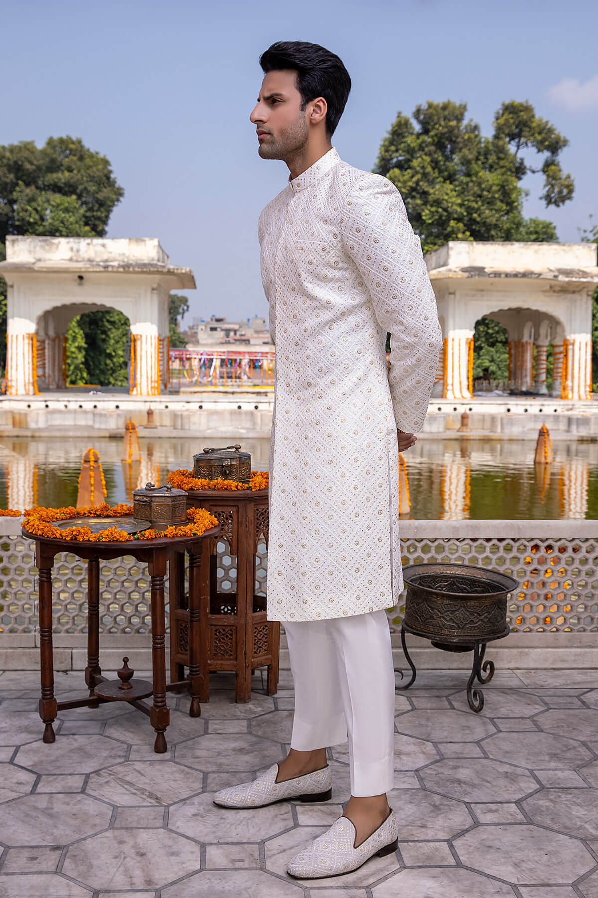 Pakistani Menswear | Mina Kashif | Sherwani D-07 - Official Agha Fabrics - Agha Fabrics UK
