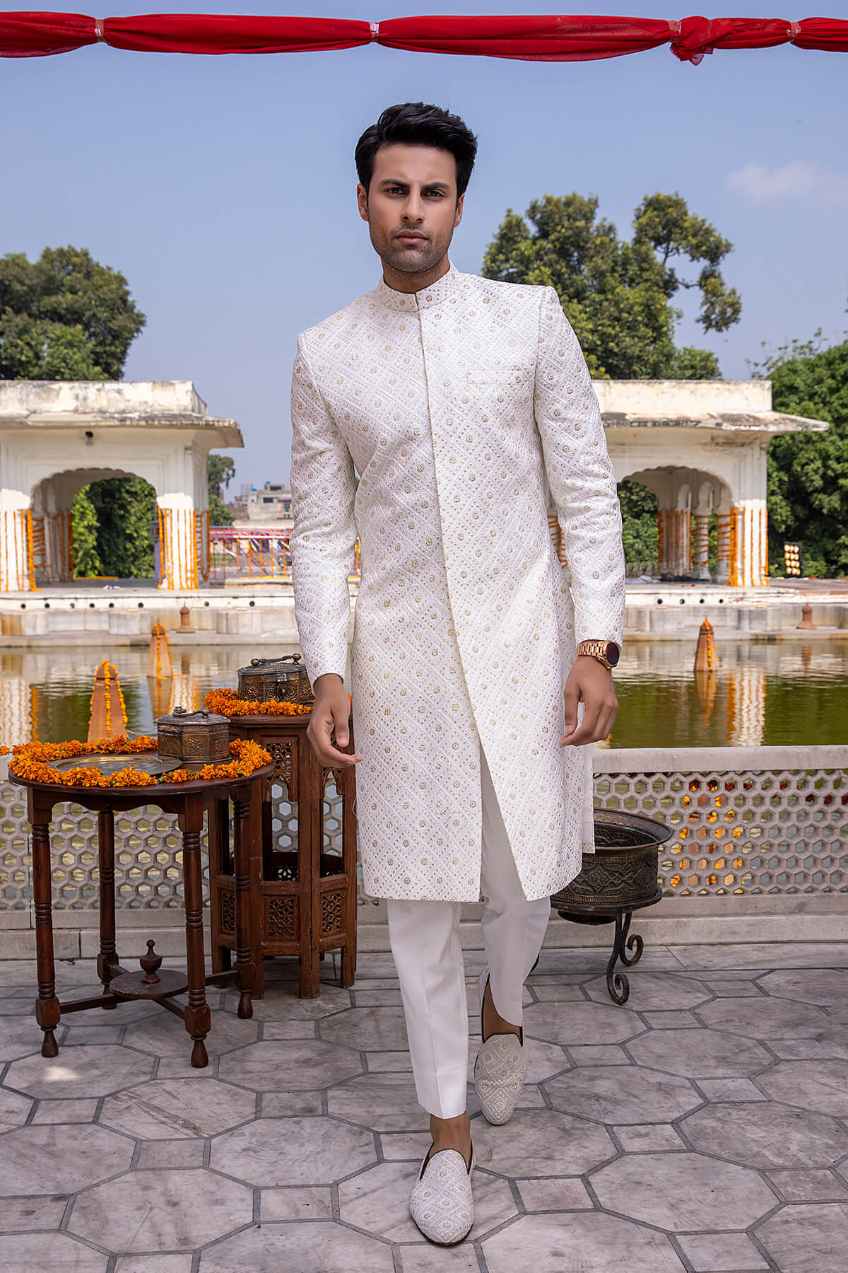 Pakistani Menswear | Mina Kashif | Sherwani D-07 - Official Agha Fabrics - Agha Fabrics UK