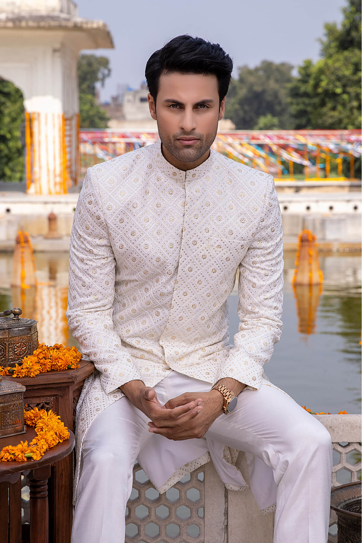 Pakistani Menswear | Mina Kashif | Sherwani D-07 - Official Agha Fabrics - Agha Fabrics UK