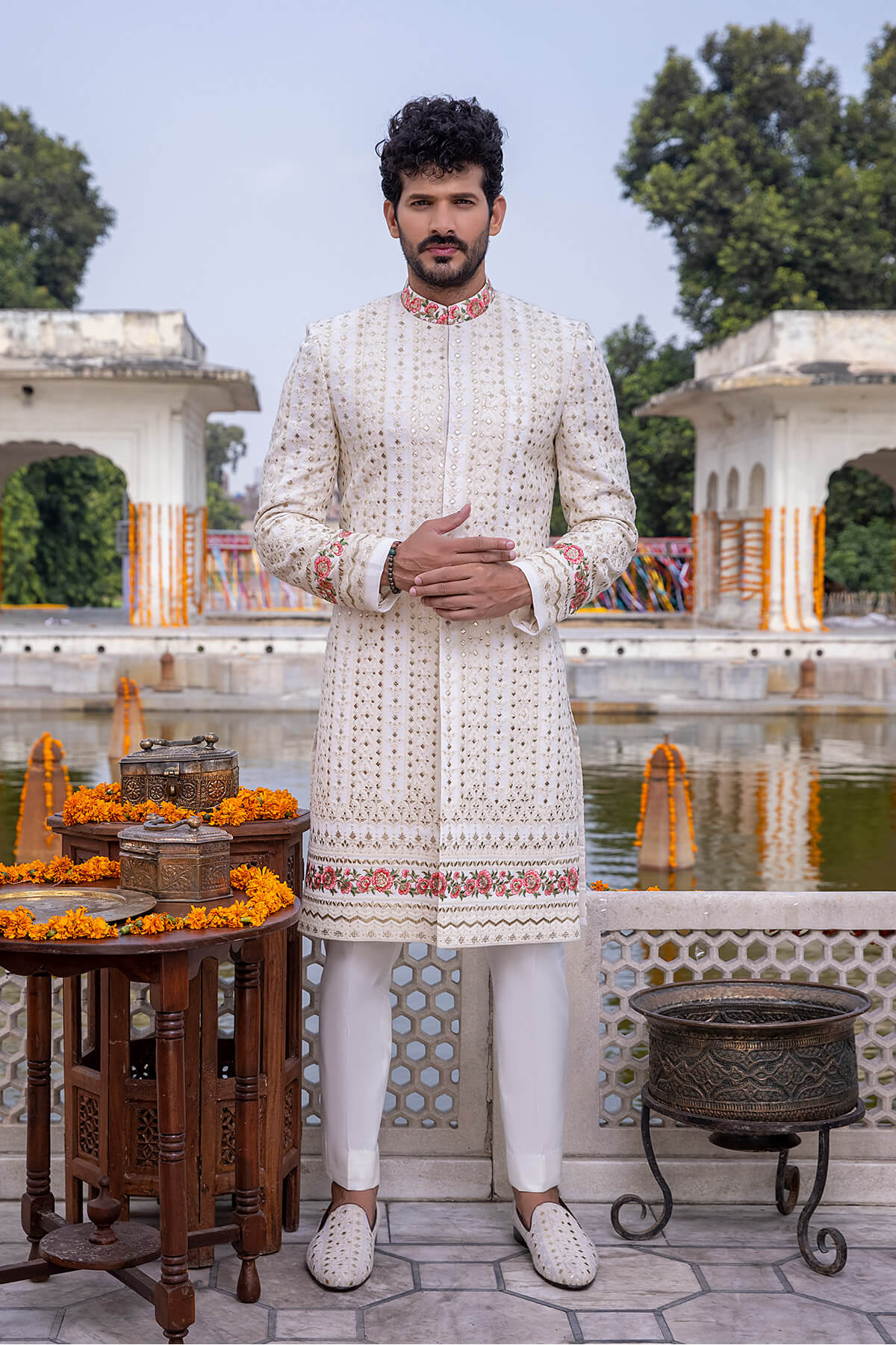 Pakistani Menswear | Mina Kashif | Sherwani D-16-B - Official Agha Fabrics - Agha Fabrics UK
