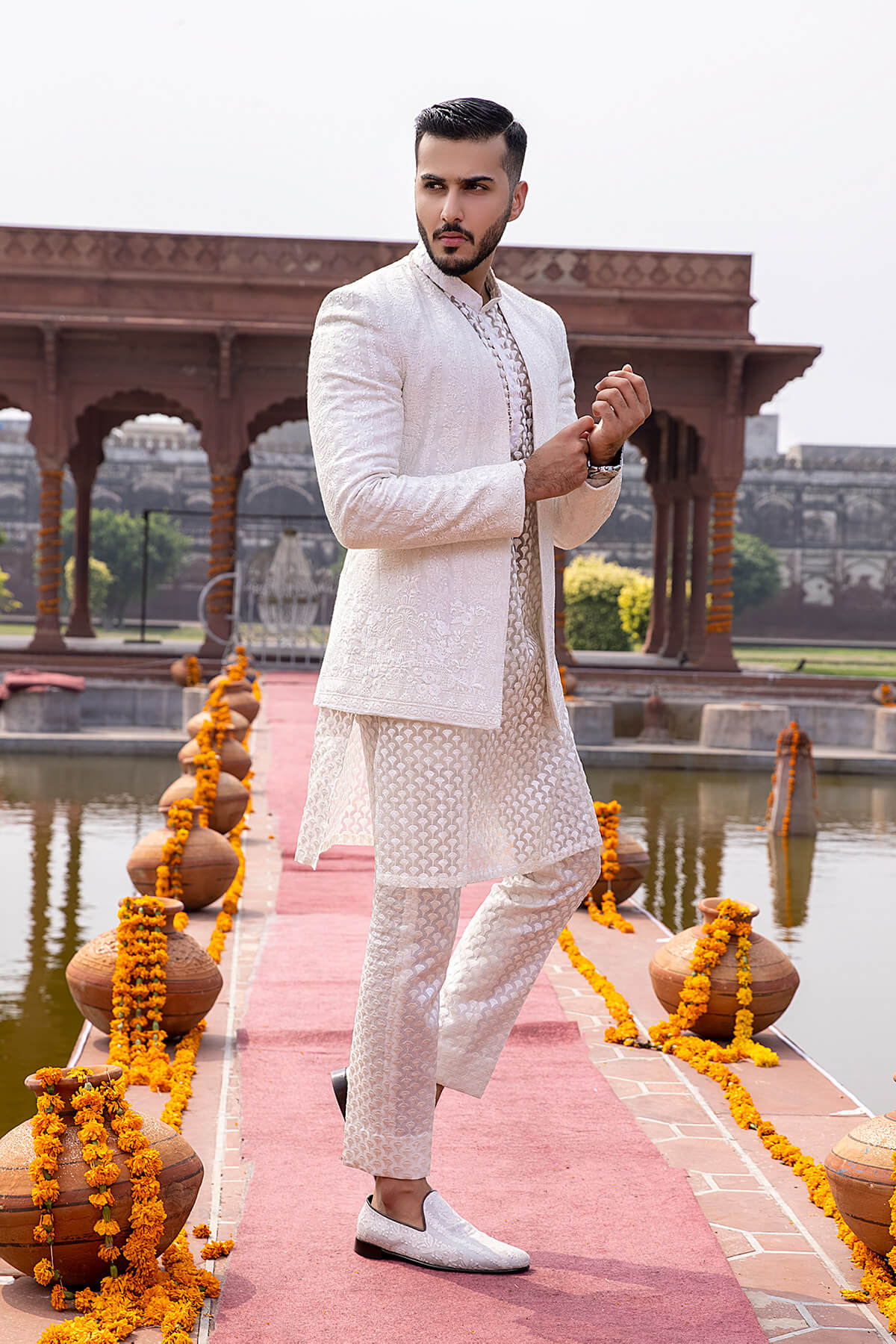 Pakistani Menswear | Mina Kashif | Sherwani D-23 - Official Agha Fabrics - Agha Fabrics UK