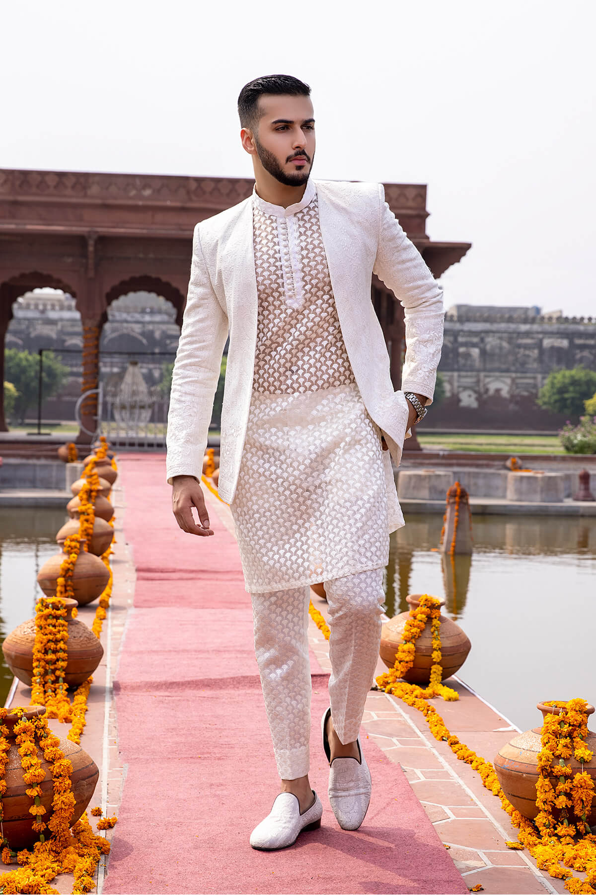 Pakistani Menswear | Mina Kashif | Sherwani D-23 - Official Agha Fabrics - Agha Fabrics UK