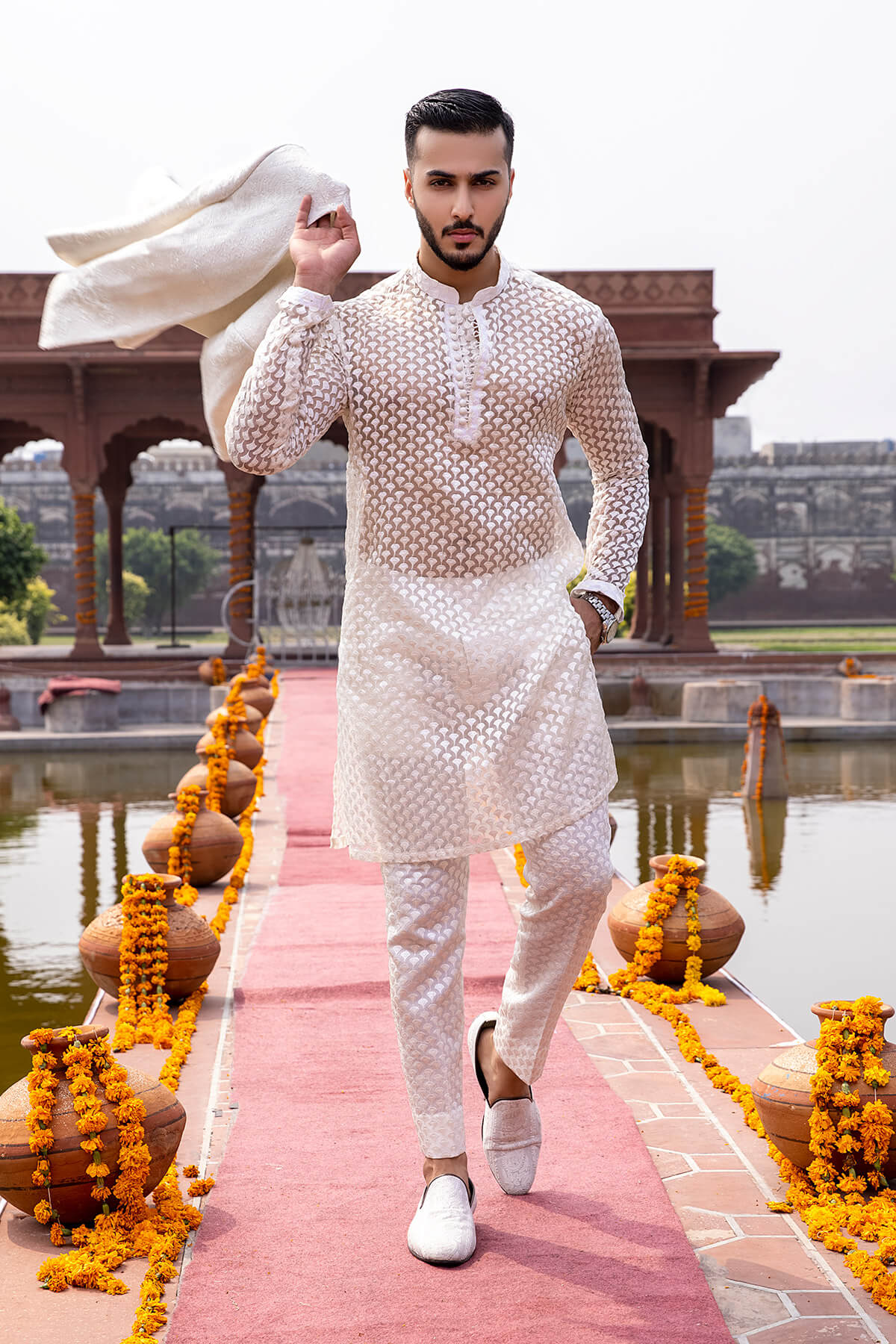 Pakistani Menswear | Mina Kashif | Sherwani D-23 - Official Agha Fabrics - Agha Fabrics UK