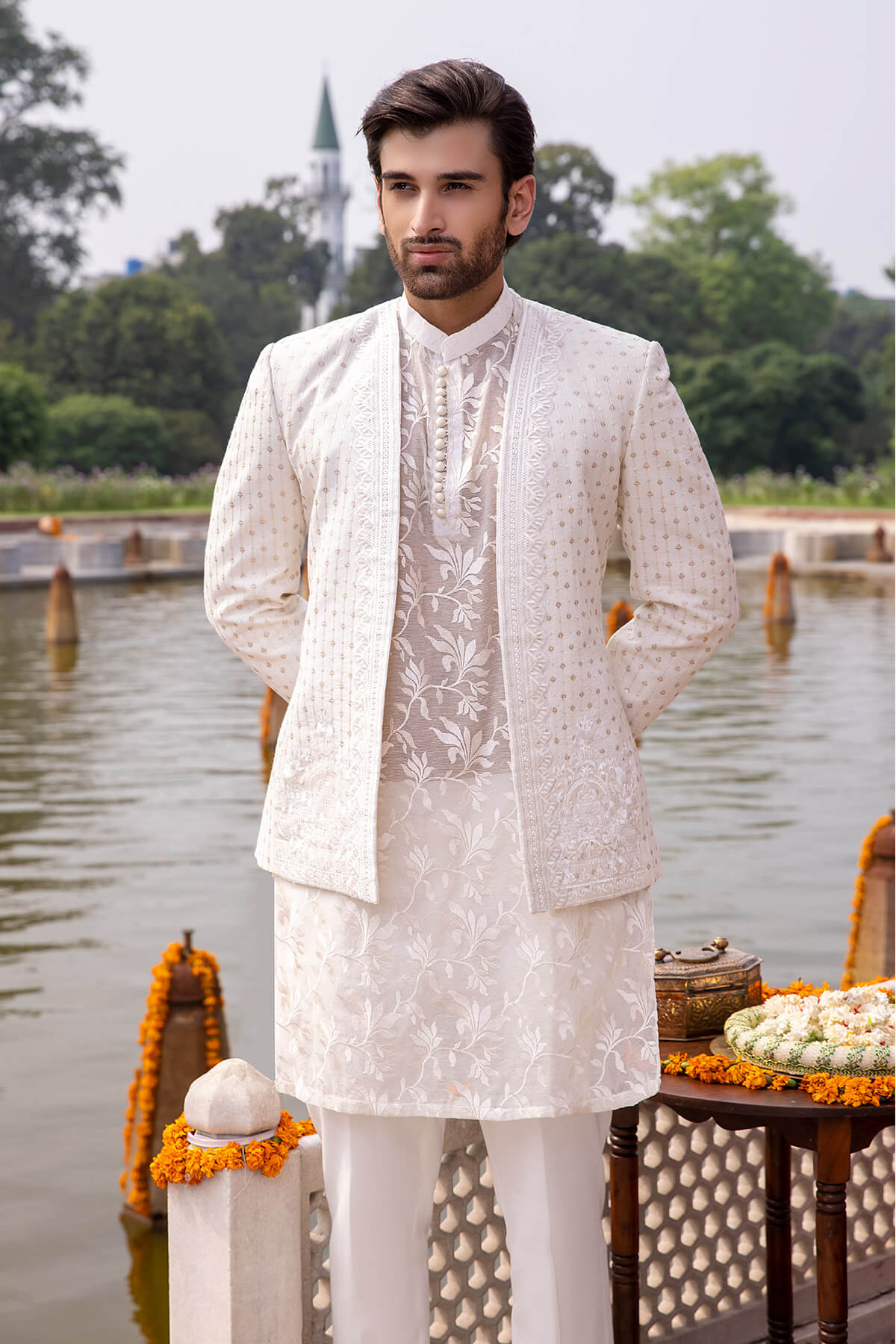 Pakistani Menswear | Mina Kashif | Sherwani D-17 - Official Agha Fabrics - Agha Fabrics UK