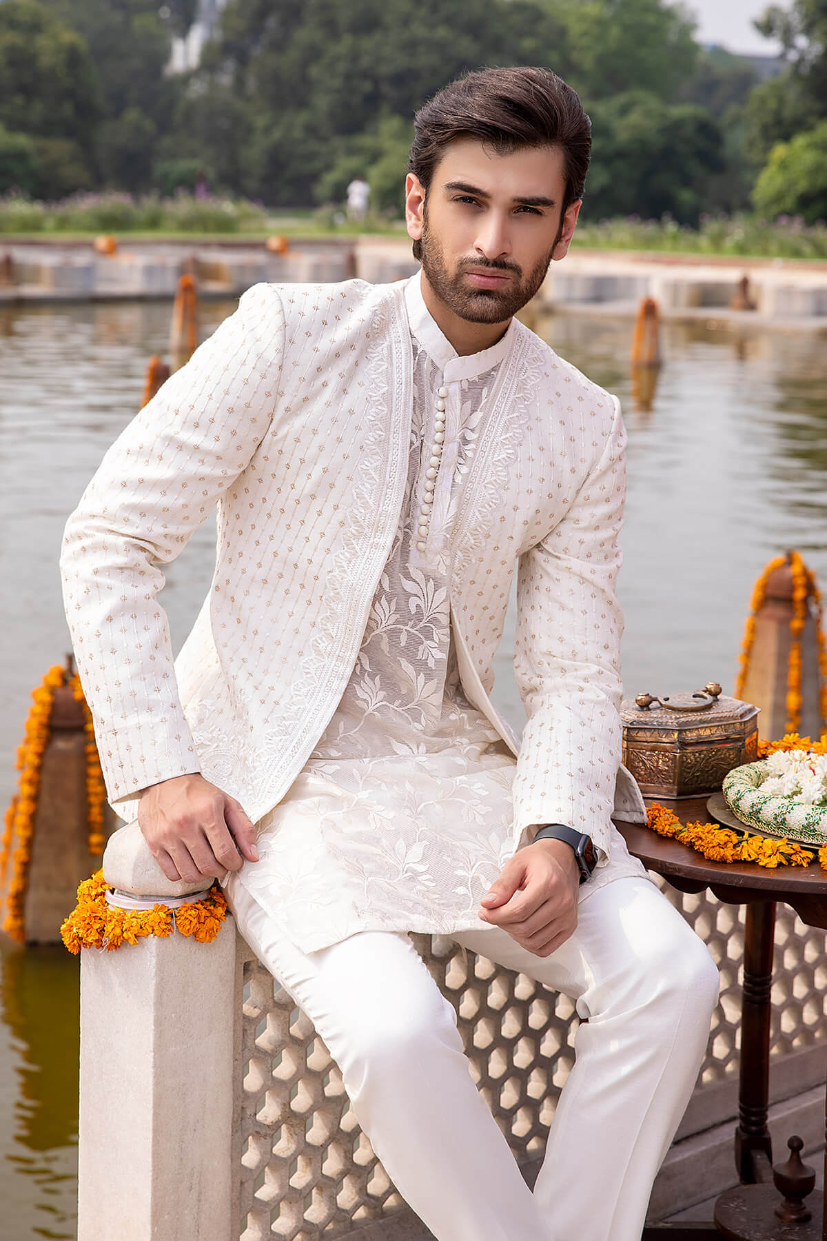 Pakistani Menswear | Mina Kashif | Sherwani D-17 - Official Agha Fabrics - Agha Fabrics UK