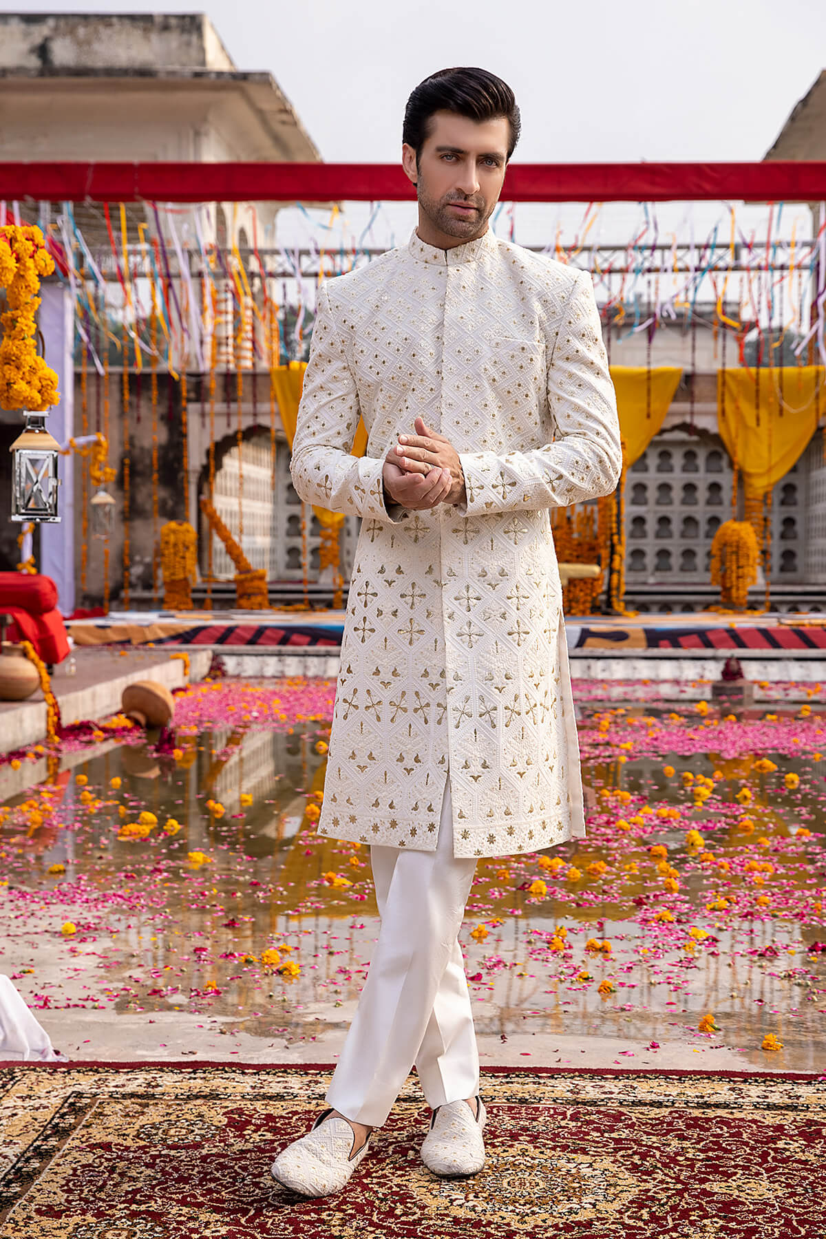 Pakistani Menswear | Mina Kashif | Sherwani D-22 - Official Agha Fabrics - Agha Fabrics UK