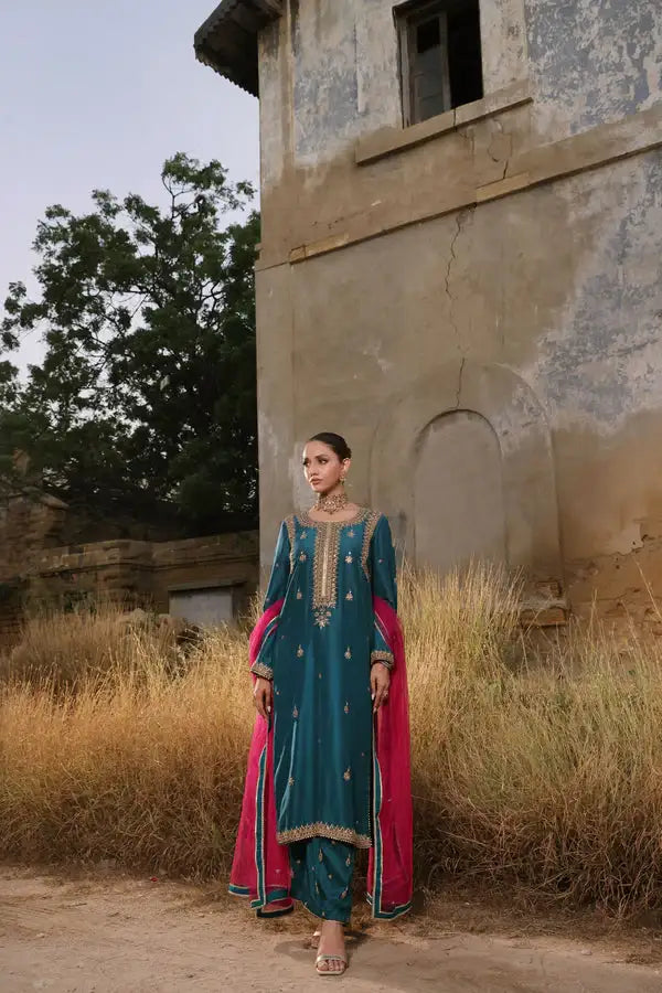 Wahaj M Khan | Banno Wedding Formals | Teal Maroori set