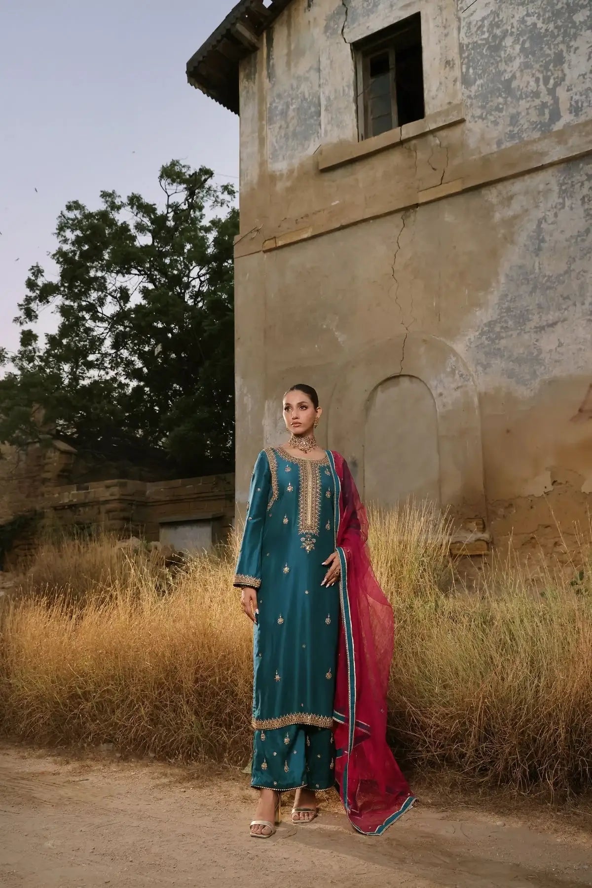 Wahaj M Khan | Banno Wedding Formals | Teal Maroori set