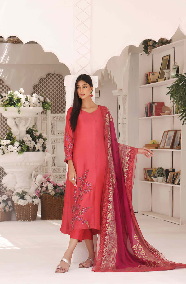 Wahajmkhan | Sitara Formals | CARROT PINK AND MAGENTA OUTFIT