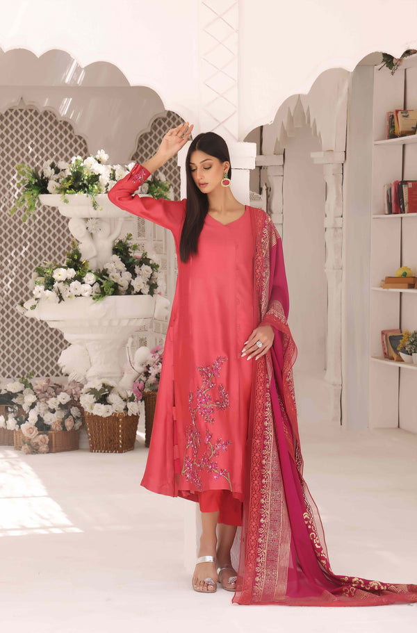 Wahajmkhan | Sitara Formals | CARROT PINK AND MAGENTA OUTFIT