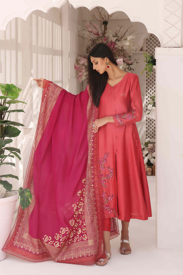 Wahajmkhan | Sitara Formals | CARROT PINK AND MAGENTA OUTFIT