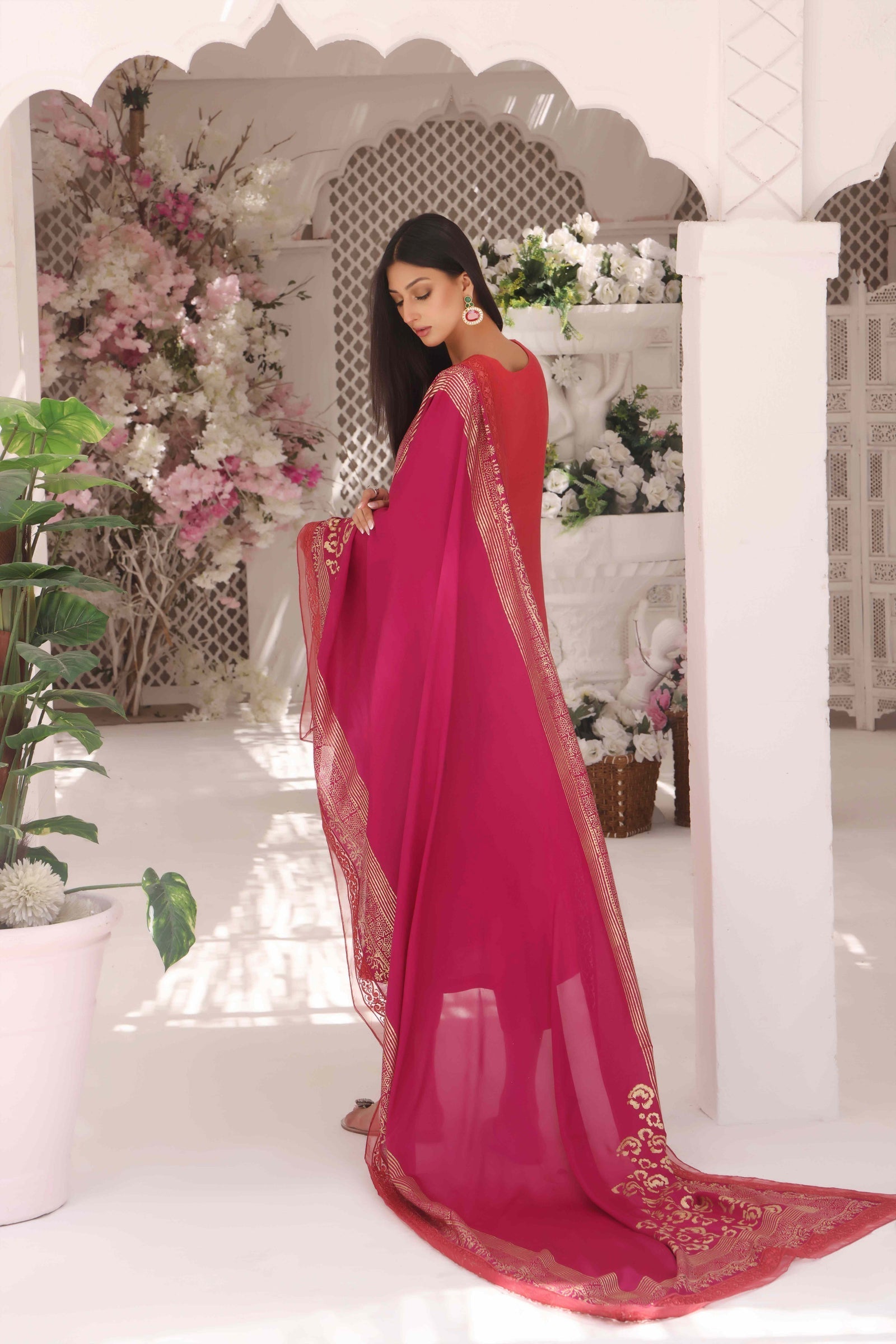 Wahajmkhan | Sitara Formals | CARROT PINK AND MAGENTA OUTFIT