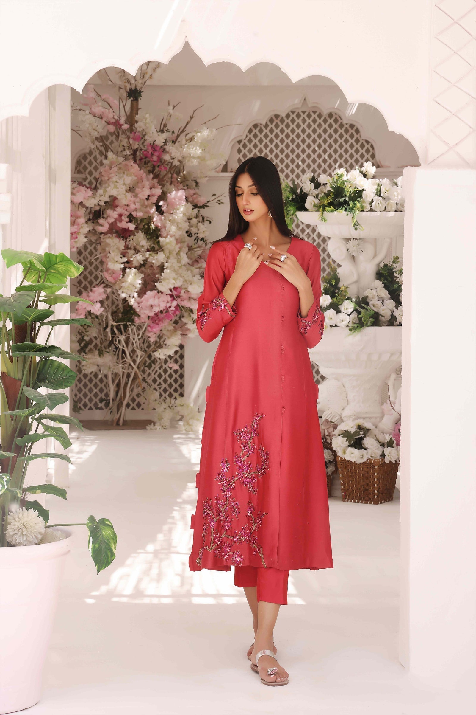 Wahajmkhan | Sitara Formals | CARROT PINK AND MAGENTA OUTFIT