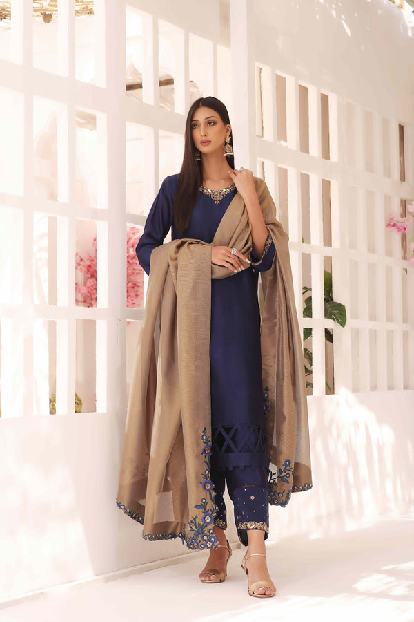 Wahajmkhan | Sitara Formals | NAVY & GOLD OUTFIT