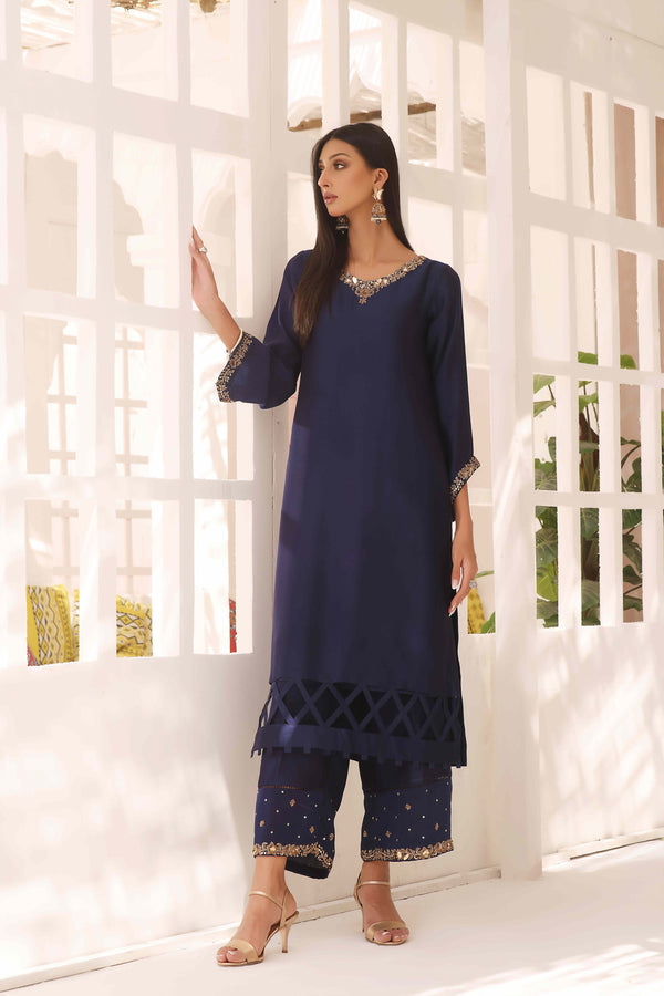 Wahajmkhan | Sitara Formals | NAVY & GOLD OUTFIT